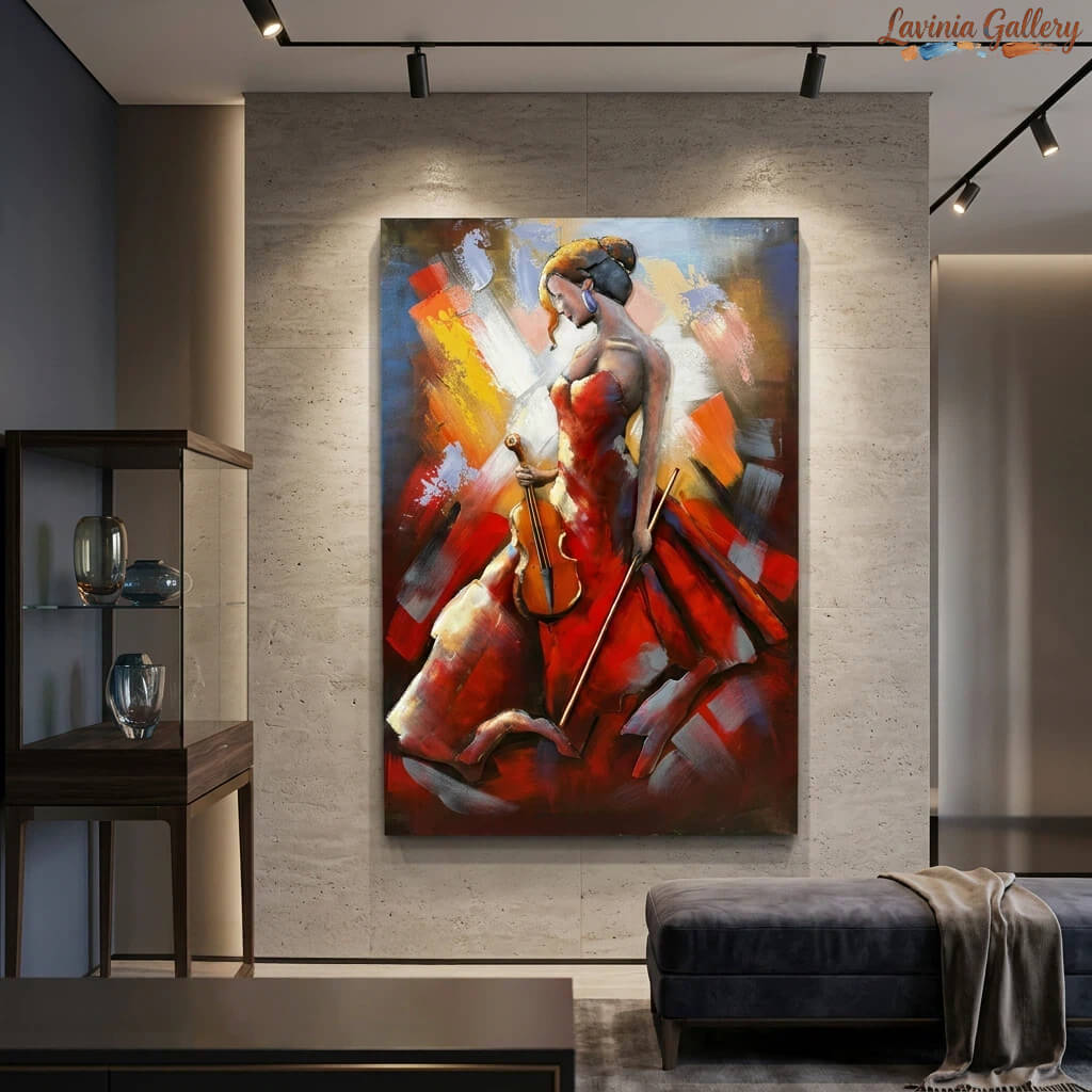 metal dress wall art Handcrafted Elegant Woman with Cello 3D Metal Wall Art for Home & Offi