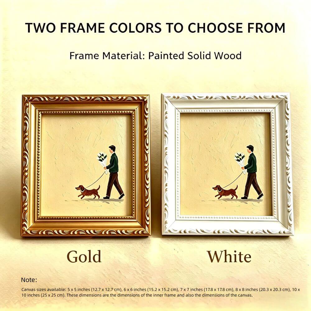 Hand-painted Small Framed Original Art, A Man With Dog Wall Decor, Hand Made Oil Paintings