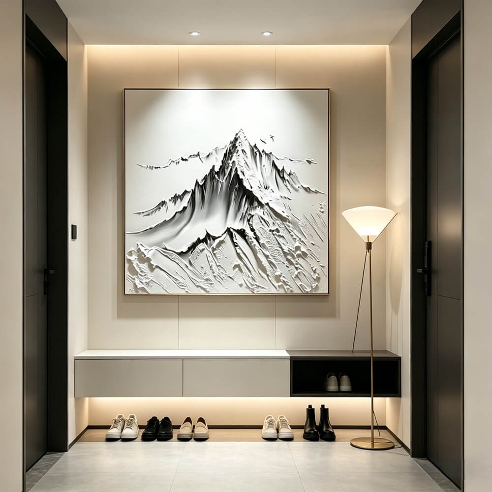 Large 3D Textured Mountain Wall Art Minimalist White Painting Living Room Wall Decor Home Decor