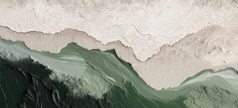 Minimalist Beach Painting Large 3D Textured Wall Art Ocean Wave Painting on Canvas Wabi-Sabi Wall Art