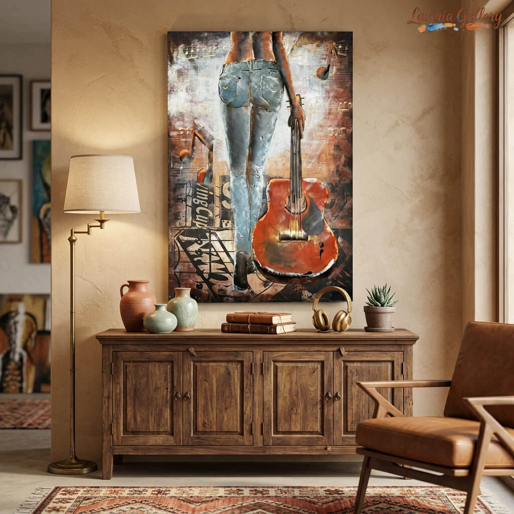 Handcrafted Woman with Guitar Back View 3D Metal Wall Art for Home & Office Decor