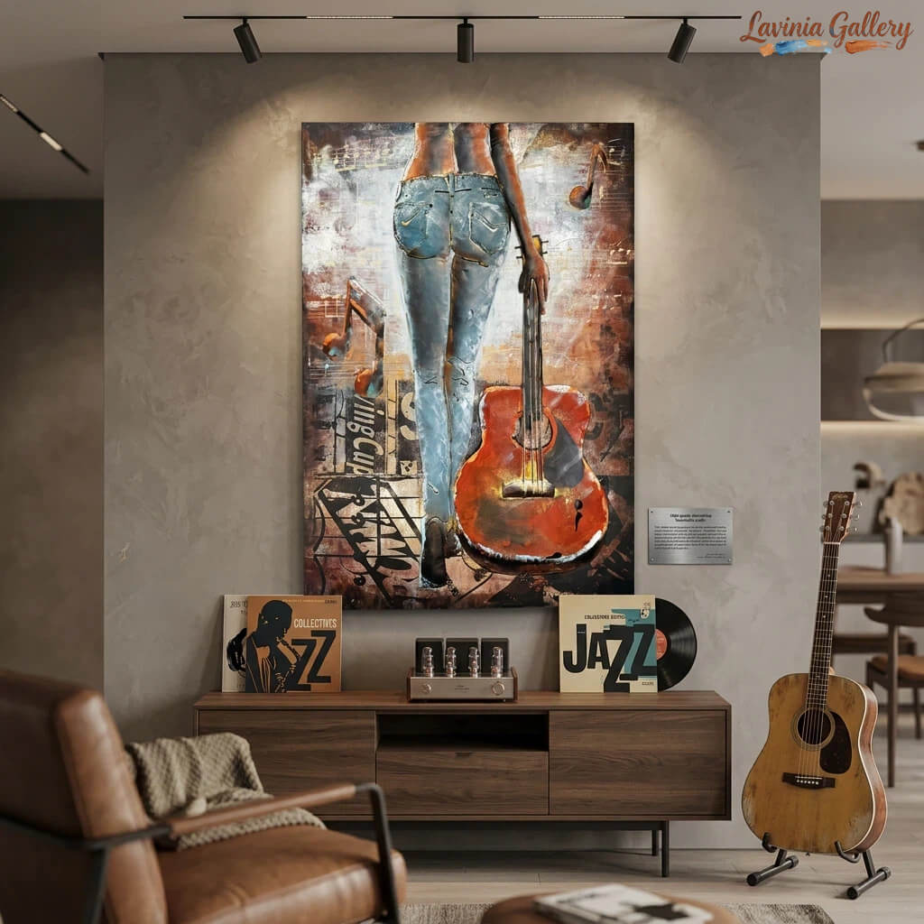 Handcrafted Woman with Guitar Back View 3D Metal Wall Art for Home & Office Decor
