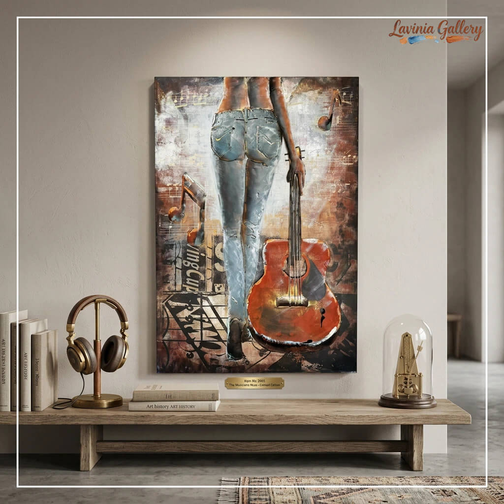Handcrafted Woman with Guitar Back View 3D Metal Wall Art for Home & Office Decor