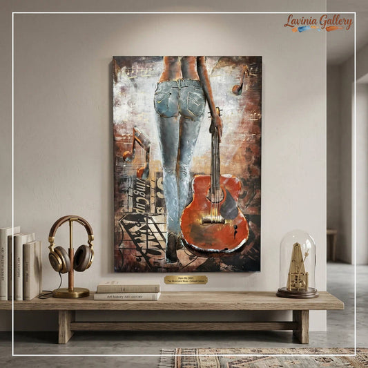 Handcrafted Woman with Guitar Back View 3D Metal Wall Art for Home & Office Decor