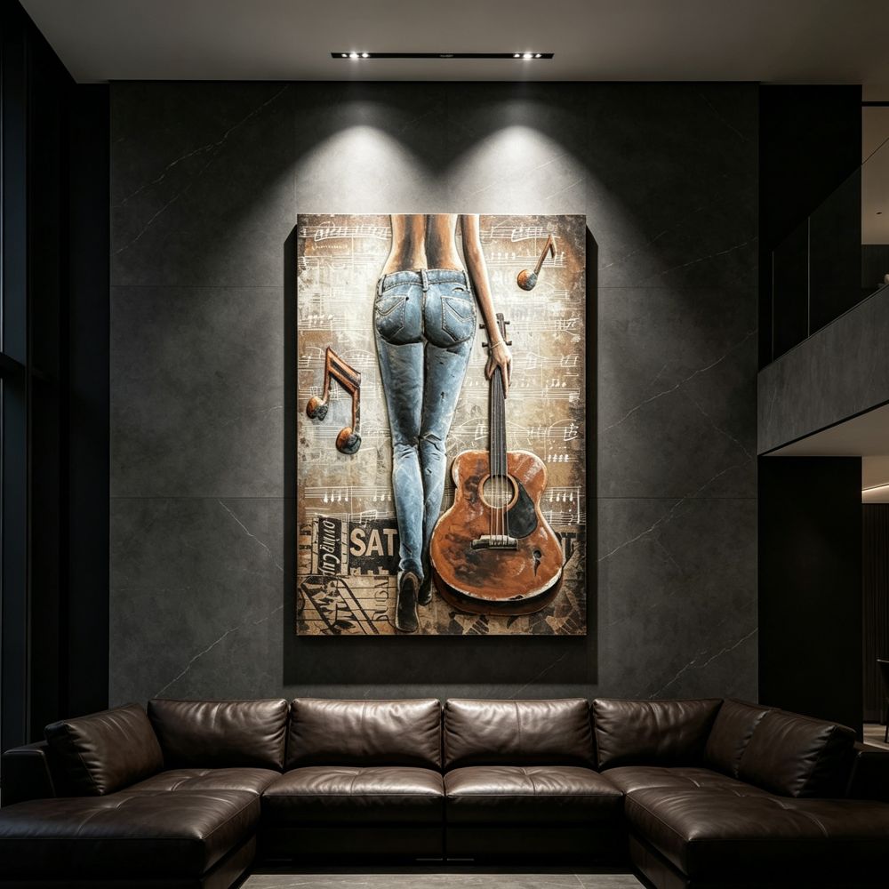 Vintage Handcrafted Guitar Lady 3D Metal Wall Art, Living Room Decor, Unique Gift