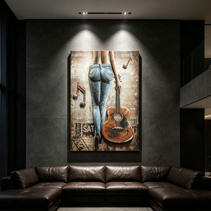 Vintage Handcrafted Guitar Lady 3D Metal Wall Art, Living Room Decor, Unique Gift