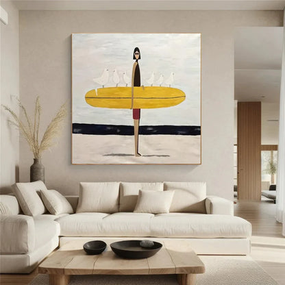 Surfer Painting Minimalist Coastal Beach Canvas Artwork #AE129