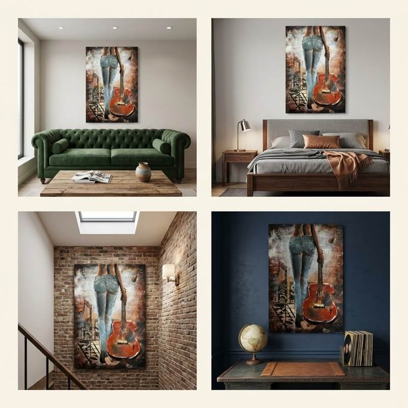 Handcrafted Woman with Guitar Back View 3D Metal Wall Art for Home & Office Decor