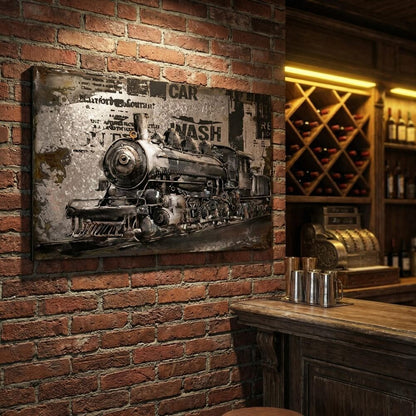 Industrial Vintage Steam Train 3D Metal Wall Art, Original Painting, Living Room Decor, Unique Gift