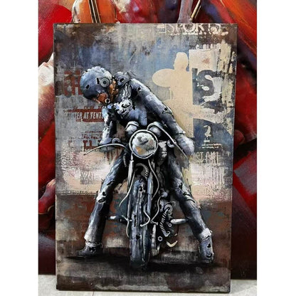 Rusty Biker on Motorcycle 3D Metal Wall Art for Home & Office Decor