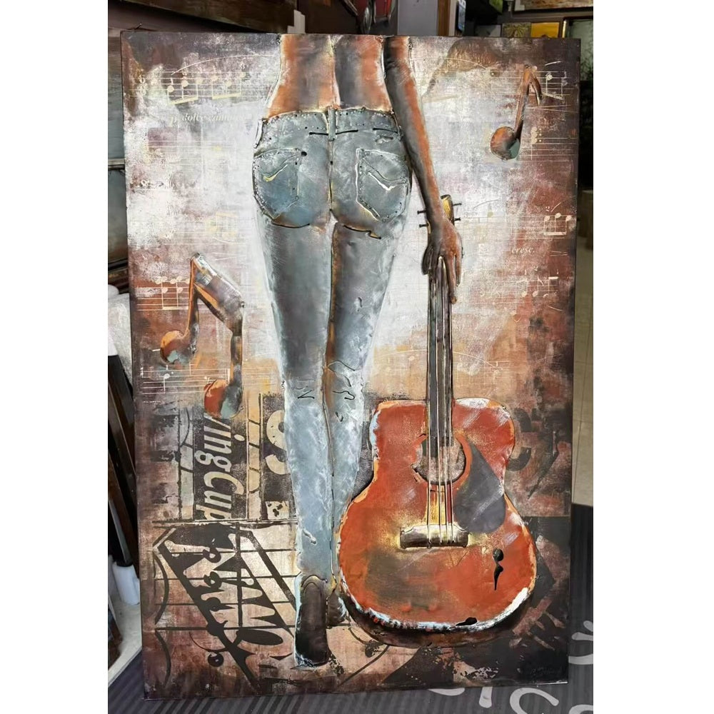 Handcrafted Woman with Guitar Back View 3D Metal Wall Art for Home & Office Decor