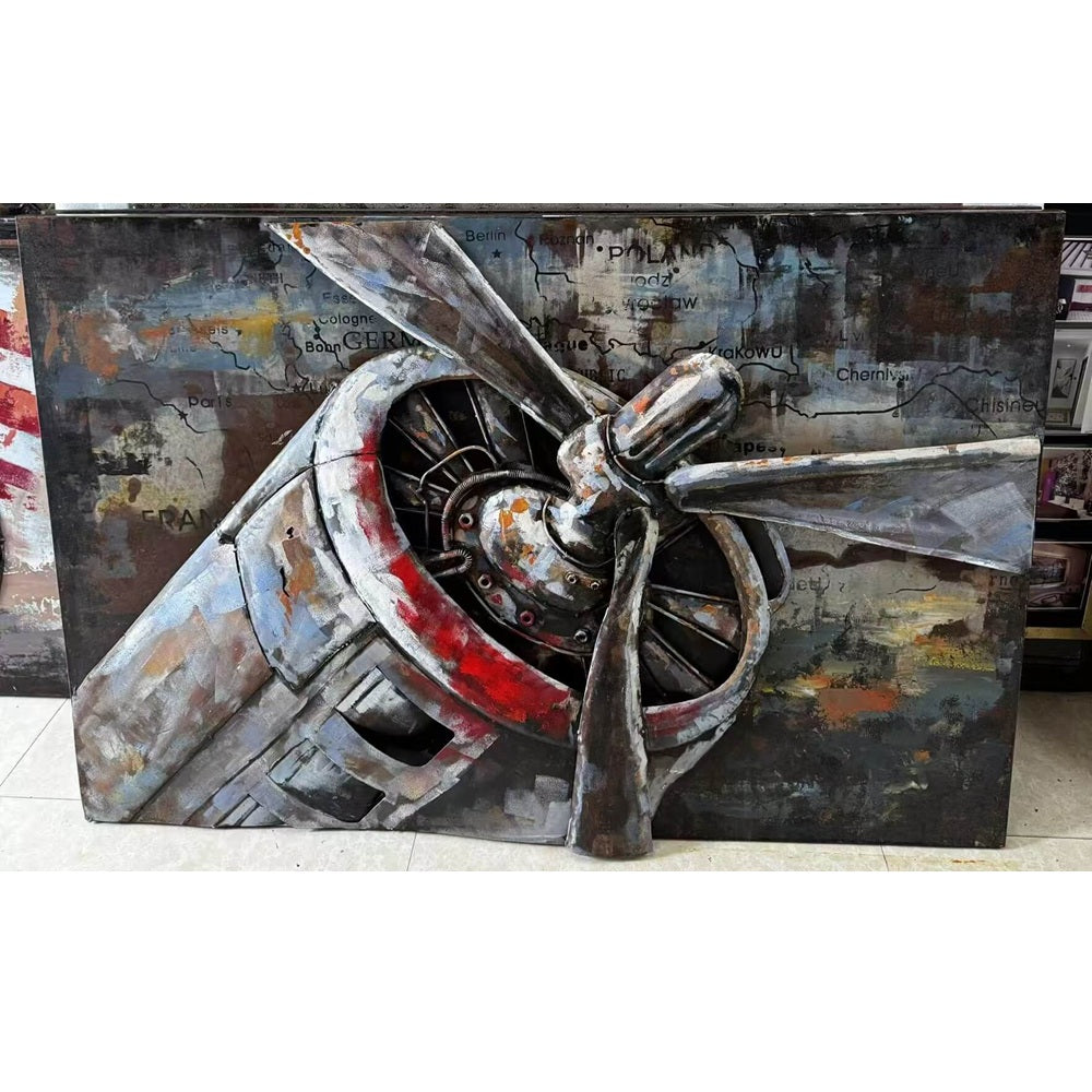 Vintage Handcrafted Airplane Propeller 3D Metal Wall Art, Original Painting, Living Room Decor, Unique Gift