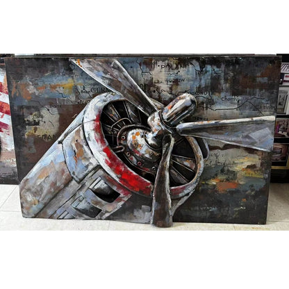 Vintage Handcrafted Airplane Propeller 3D Metal Wall Art, Original Painting, Living Room Decor, Unique Gift