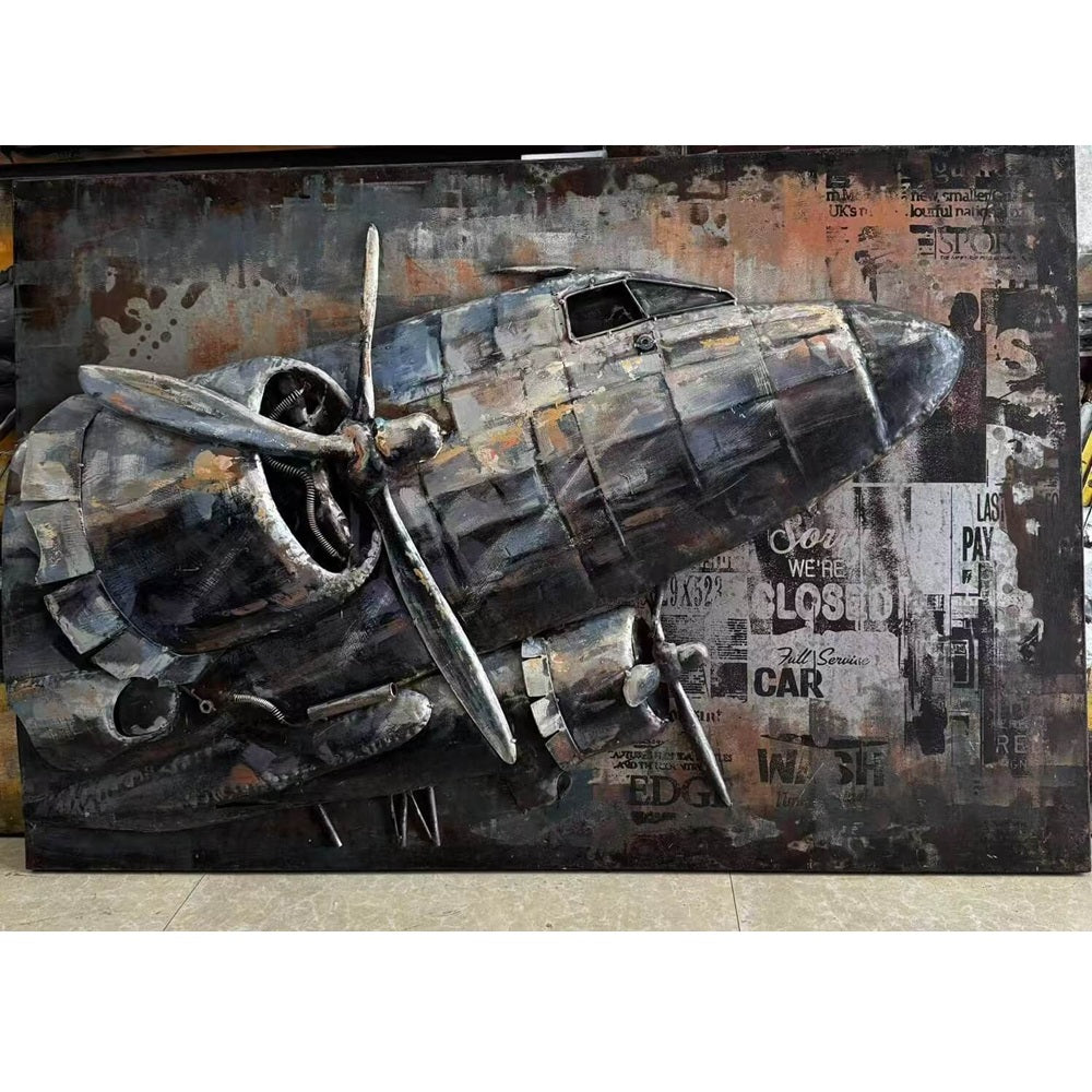 Vintage Handcrafted Aircraft 3D Metal Wall Art, Original Painting, Living Room Decor, Unique Gift