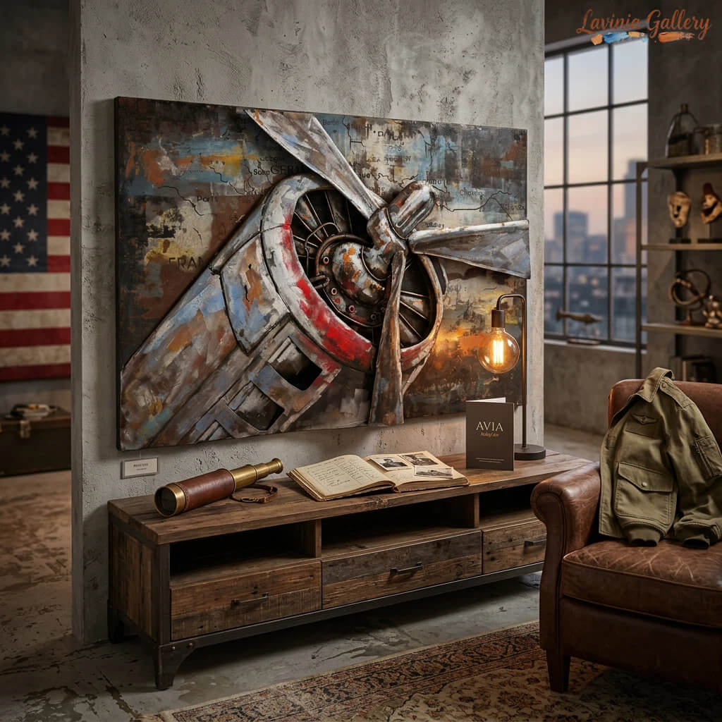 Vintage Handcrafted Airplane Propeller 3D Metal Wall Art, Original Painting, Living Room Decor, Unique Gift