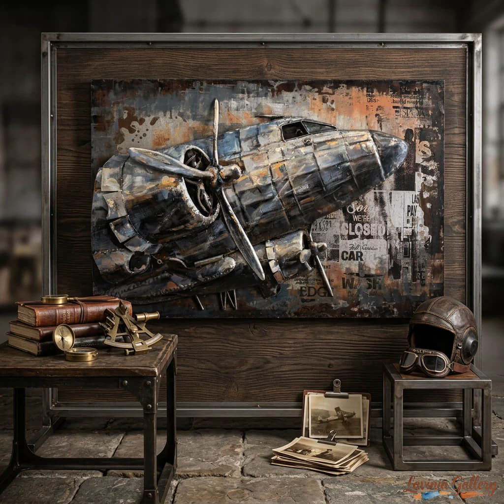 Vintage Handcrafted Aircraft 3D Metal Wall Art, Original Painting, Living Room Decor, Unique Gift