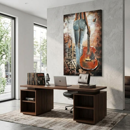 Handcrafted Woman with Guitar Back View 3D Metal Wall Art Home Decor Living Room Wall Decor