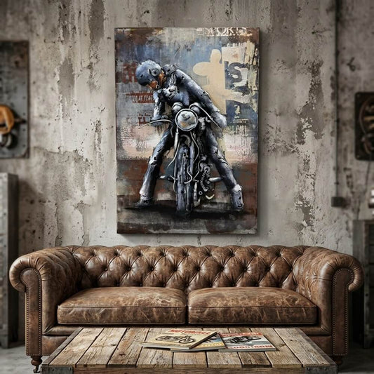 Rusty Biker on Motorcycle 3D Metal Wall Art for Home & Office Decor