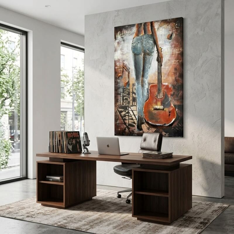 Handcrafted Woman with Guitar Back View 3D Metal Wall Art for Home & Office Decor