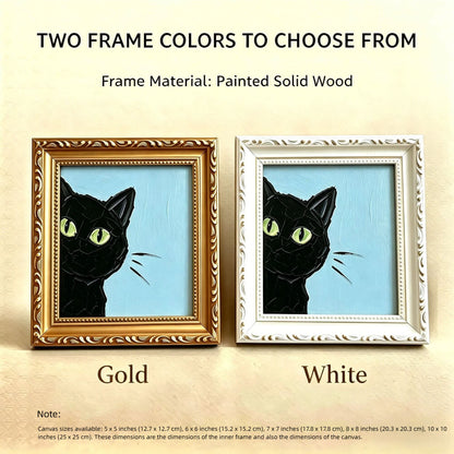 Hand-painted Small Framed Original Art, Miniature Black Cat Artwork, Hand Made Oil Paintings, Desk Decor