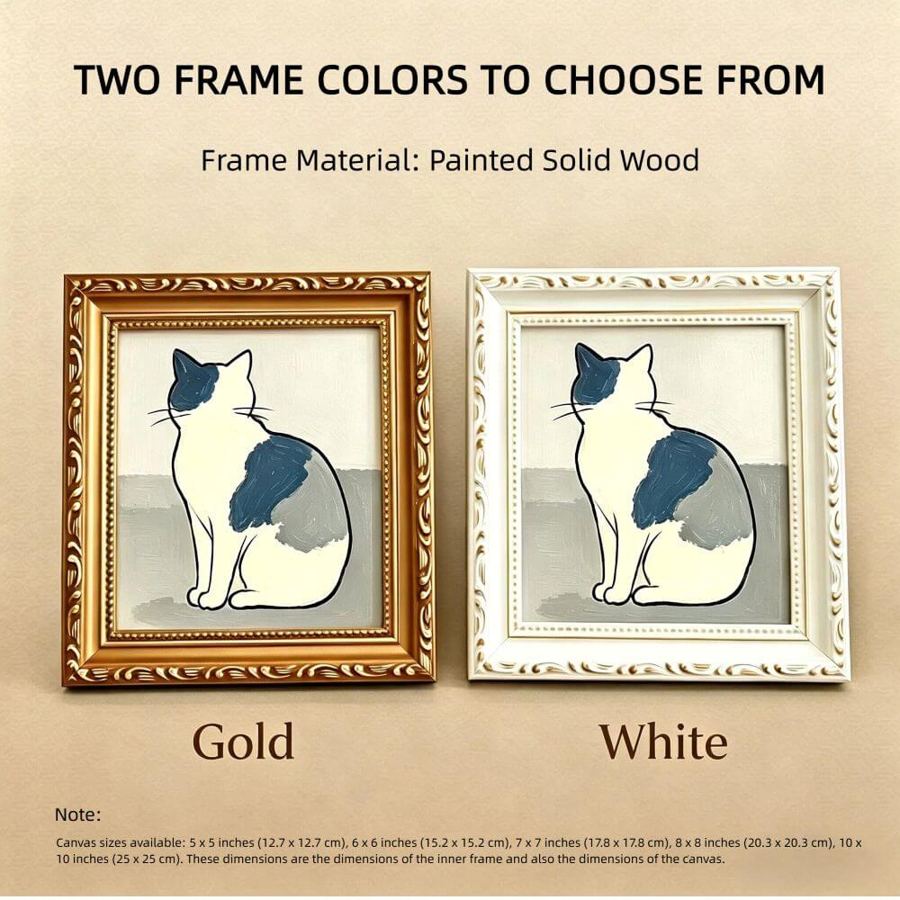 Hand-painted Small Framed Original Art, Canvas Artwork, Gold Frame Wall Decor, Pet Portrait, Sitting Cat