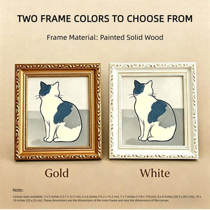 Hand-painted Small Framed Original Art, Canvas Artwork, Gold Frame Wall Decor, Pet Portrait, Sitting Cat