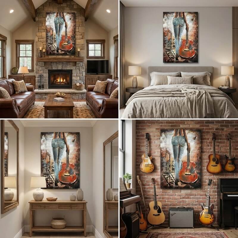 Handcrafted Woman with Guitar Back View 3D Metal Wall Art for Home & Office Decor