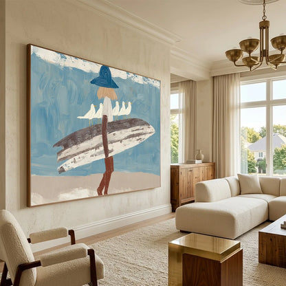 Surfer Painting Minimalist Coastal Beach Canvas Artwork #AE143