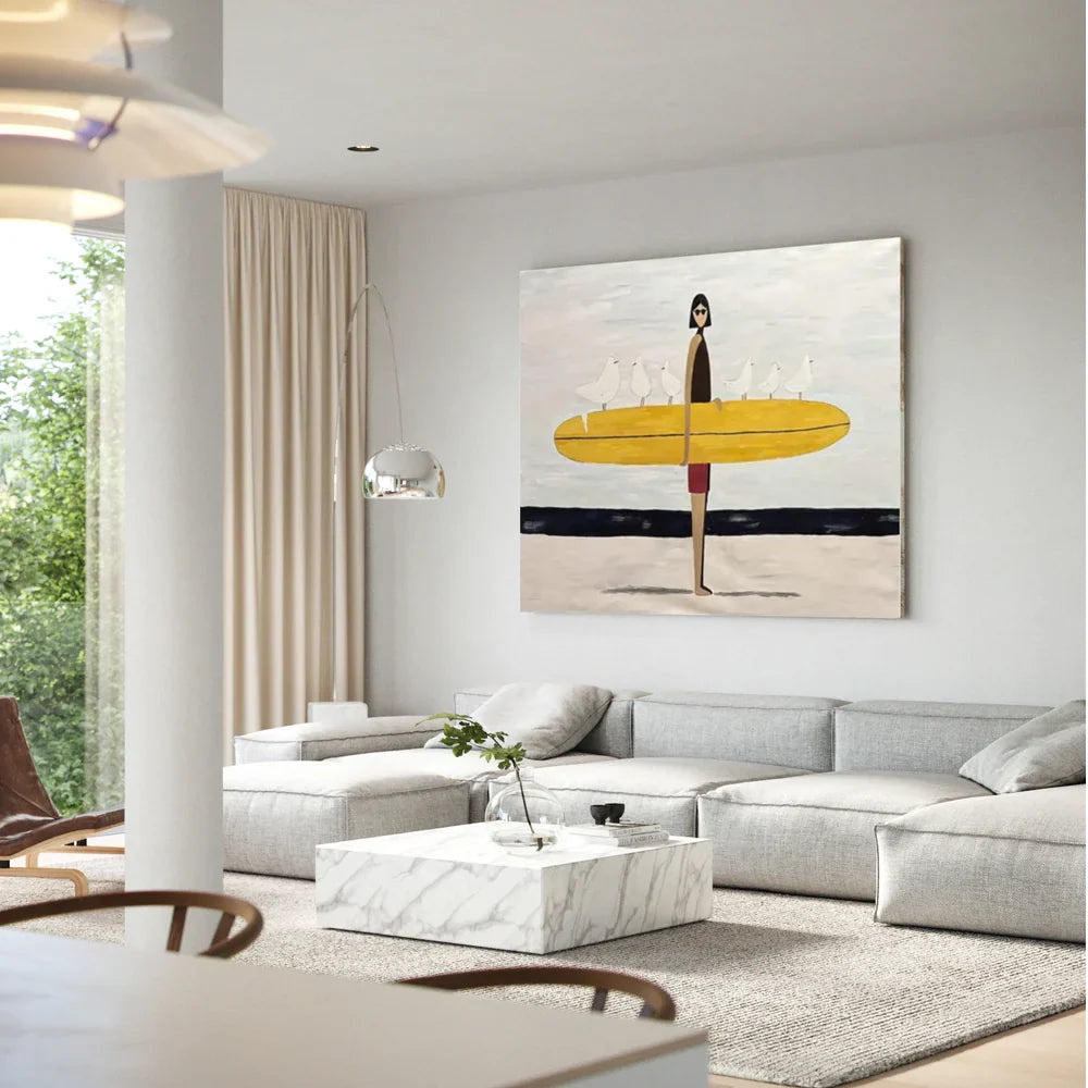 Surfer Painting Minimalist Coastal Beach Canvas Artwork #AE129
