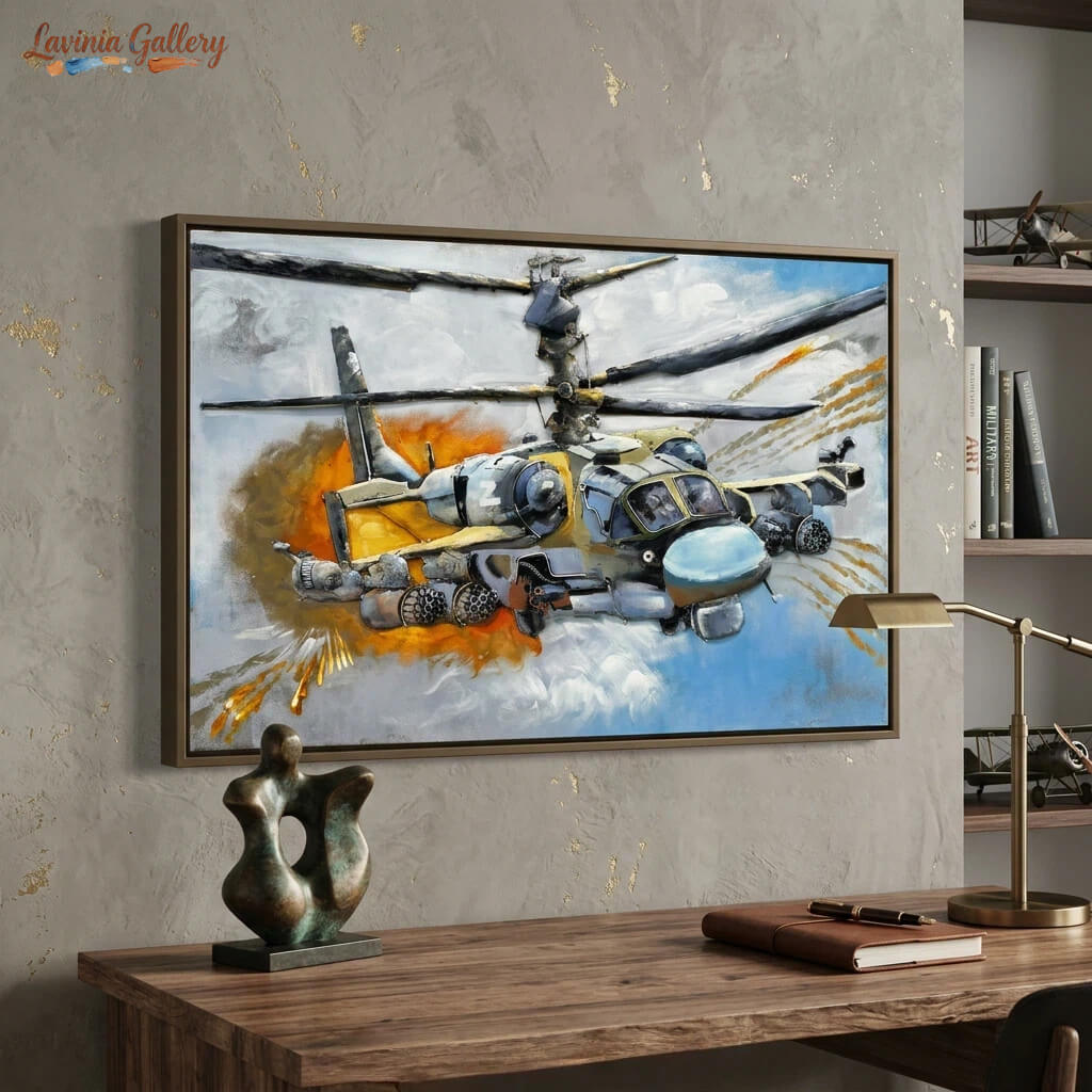 Handcrafted Ka-52 Alligator Attack Helicopter 3D Metal Wall Art for Home & Office Decor