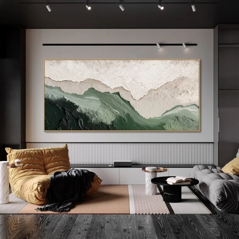 Minimalist Beach Painting Large 3D Textured Wall Art Ocean Wave Painting on Canvas Wabi-Sabi Wall Art