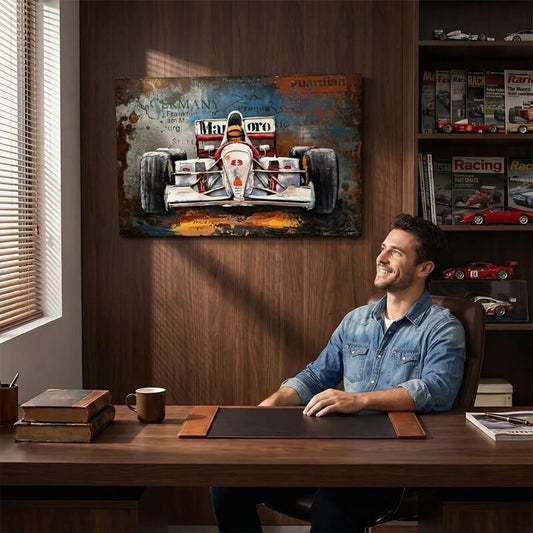 Handmade 3D Metal Racing Car Wall Art Vintage Industrial Style Oil Painting for Home & Office Decor