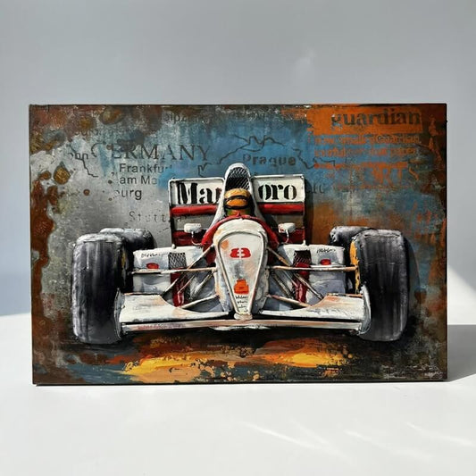 Handmade 3D Metal Racing Car Wall Art Vintage Industrial Style Oil Painting for Home & Office Decor