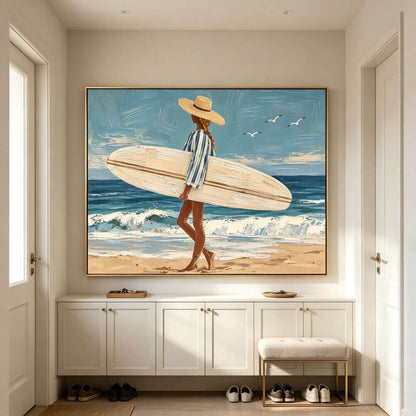 Handcrafted Surfer Painting | Modern Coastal Canvas Wall Art #AE146