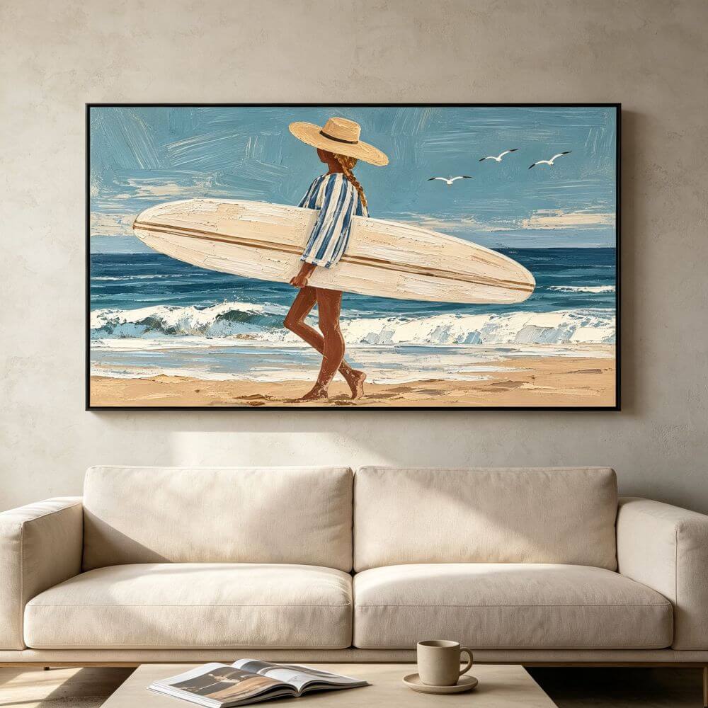 Handcrafted Surfer Painting | Modern Coastal Canvas Wall Art #AE146