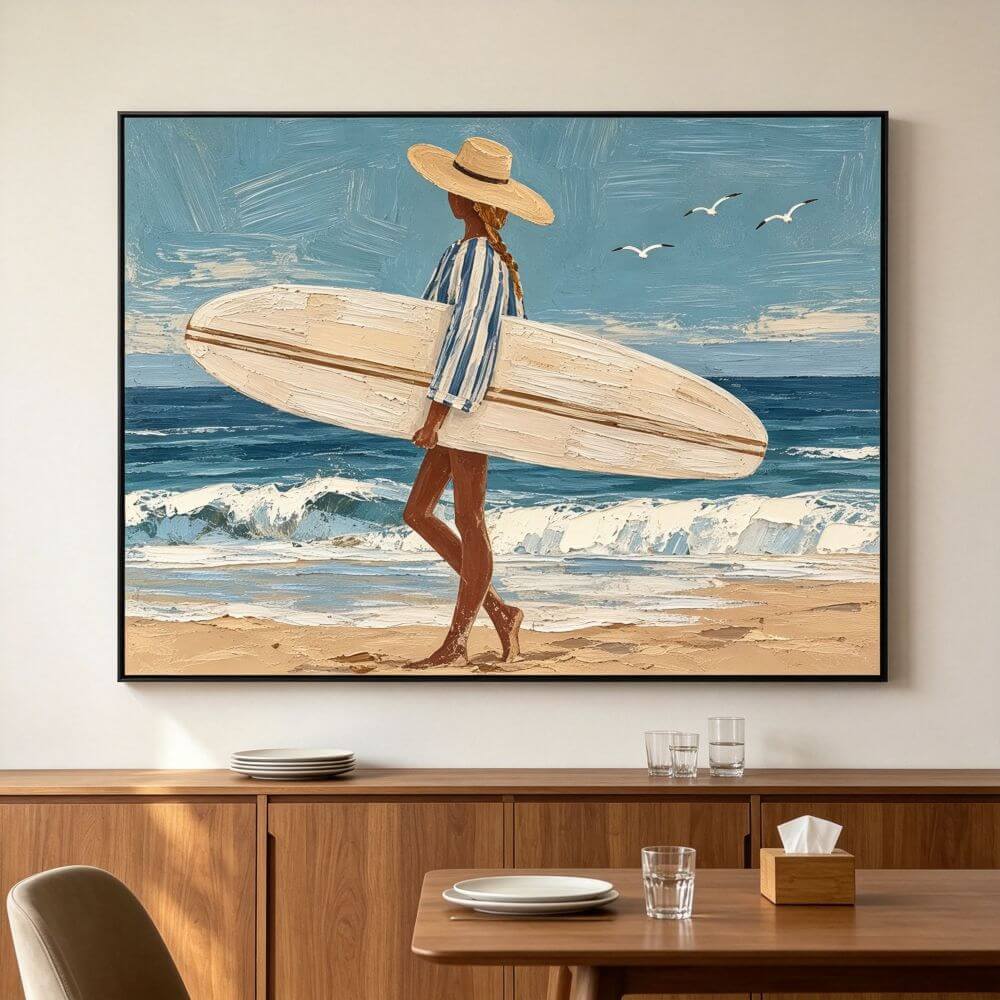 Handcrafted Surfer Painting | Modern Coastal Canvas Wall Art #AE146
