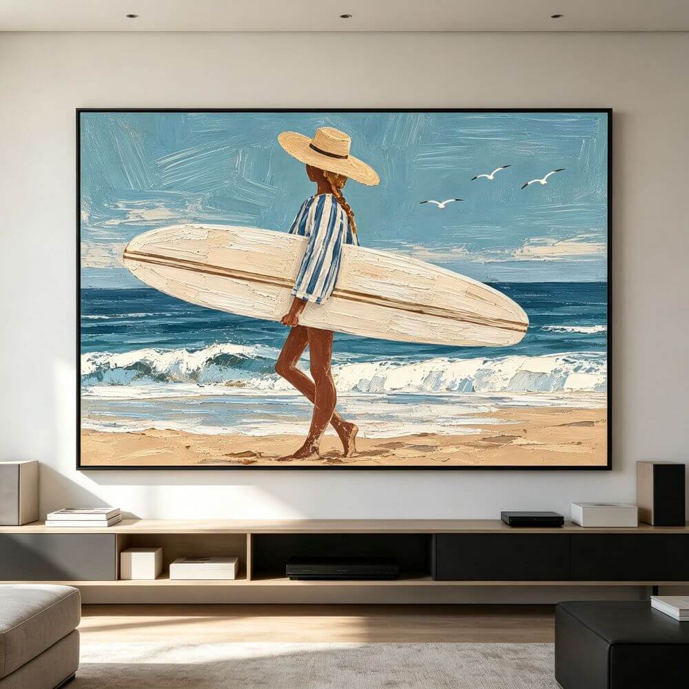 Handcrafted Surfer Painting | Modern Coastal Canvas Wall Art #AE146