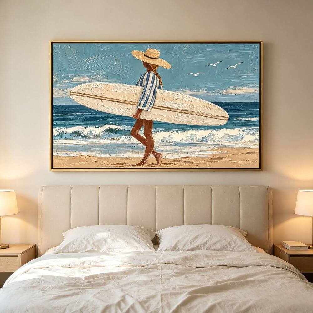 Handcrafted Surfer Painting | Modern Coastal Canvas Wall Art #AE146