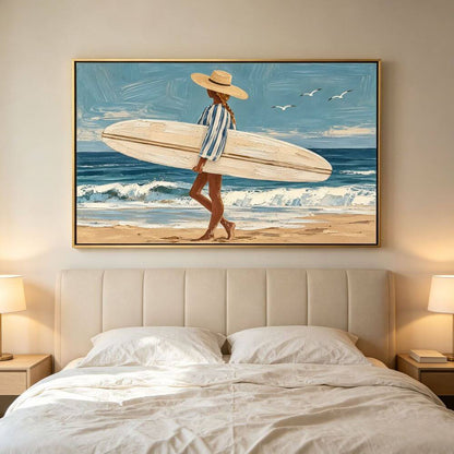 Handcrafted Surfer Painting | Modern Coastal Canvas Wall Art #AE146