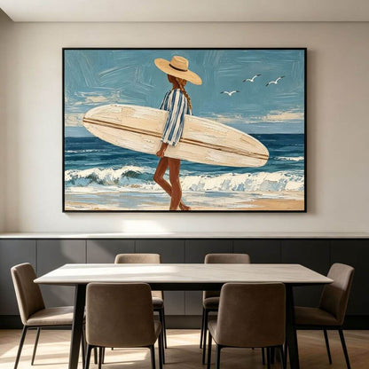 Handcrafted Surfer Painting | Modern Coastal Canvas Wall Art #AE146