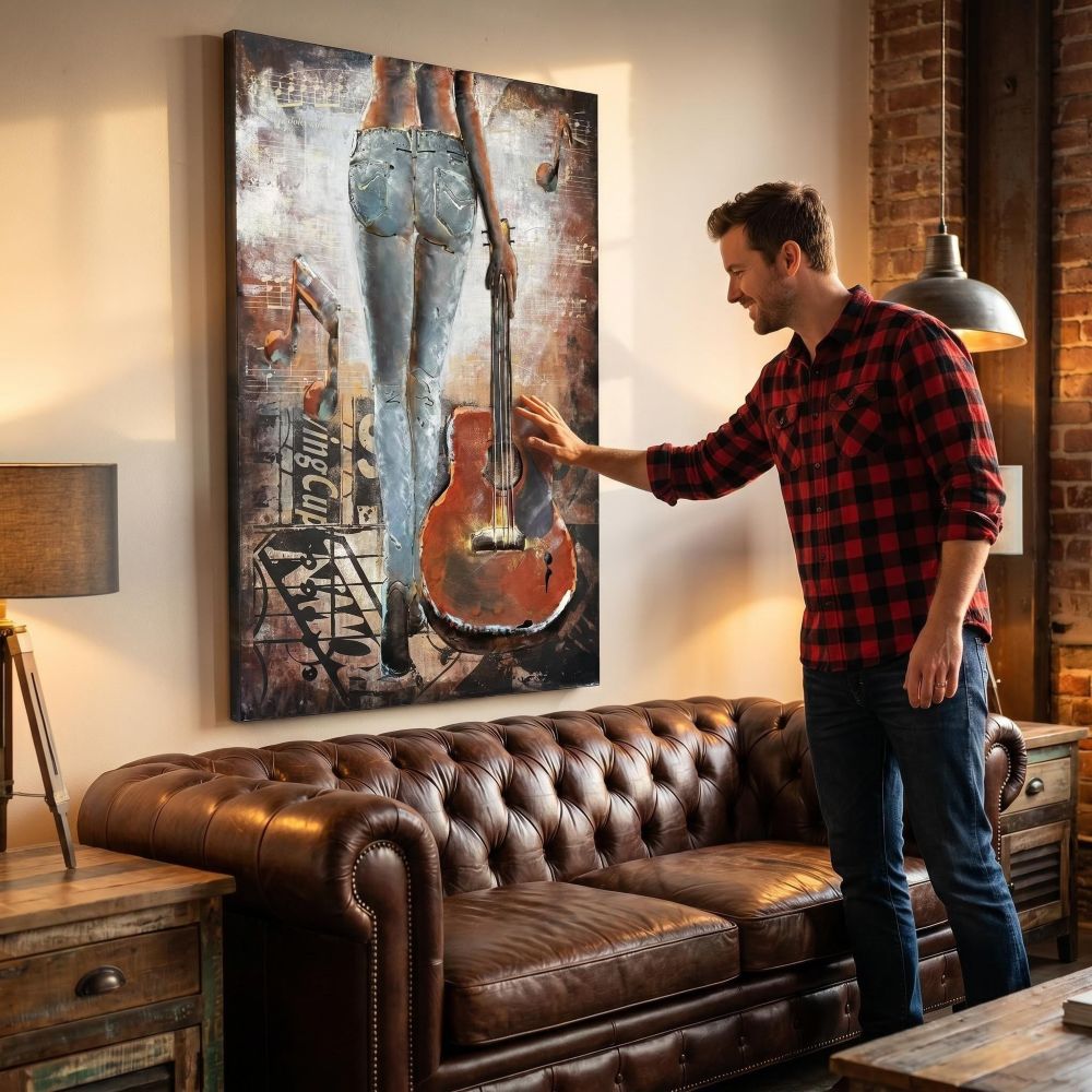 Handcrafted Woman with Guitar Back View 3D Metal Wall Art Home Decor Living Room Wall Decor