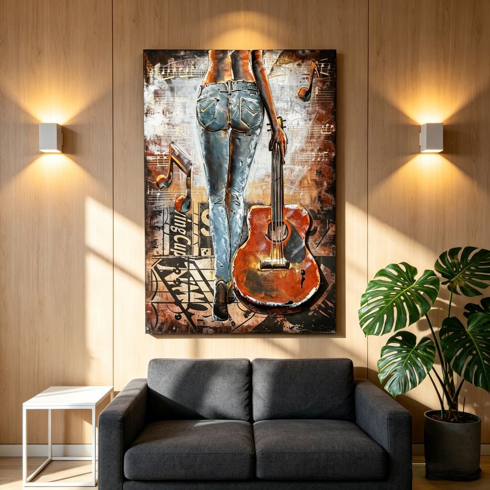 Handcrafted Woman with Guitar Back View 3D Metal Wall Art Home Decor Living Room Wall Decor