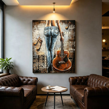 Handcrafted Woman with Guitar Back View 3D Metal Wall Art Home Decor Living Room Wall Decor