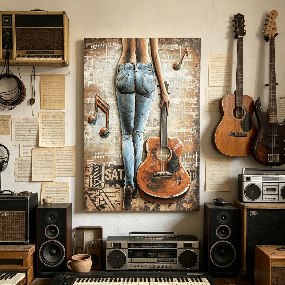 Handcrafted Woman with Guitar Back View 3D Metal Wall Art Home Decor Living Room Wall Decor