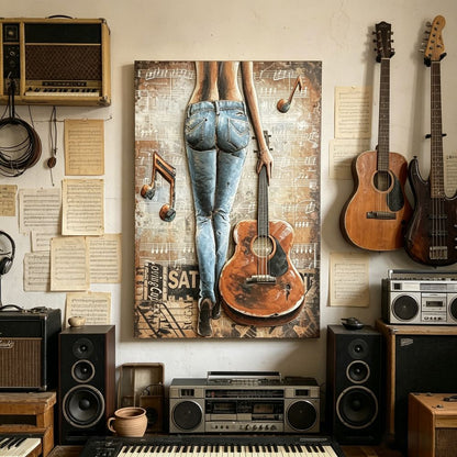 Handcrafted Woman with Guitar Back View 3D Metal Wall Art Home Decor Living Room Wall Decor