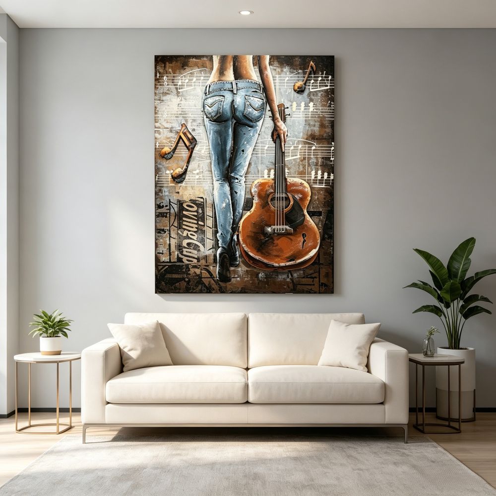 Handcrafted Woman with Guitar Back View 3D Metal Wall Art Home Decor Living Room Wall Decor