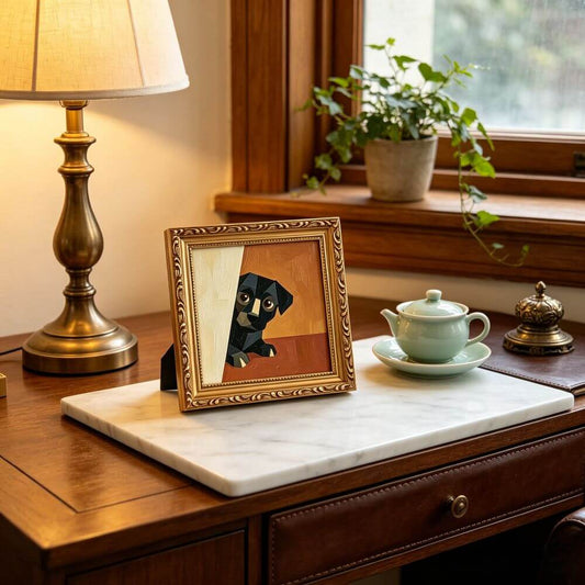 Hand-painted Small Framed Original Art, Miniature Black Dog Artwork, Hand Made Oil Paintings, Desk Decor