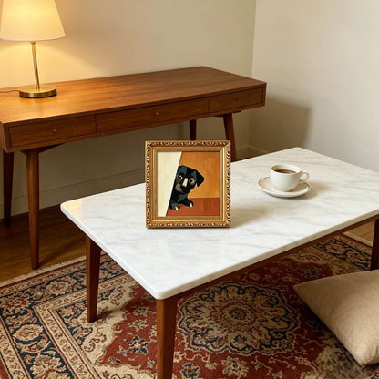 Hand-painted Small Framed Original Art, Miniature Black Dog Artwork, Hand Made Oil Paintings, Desk Decor