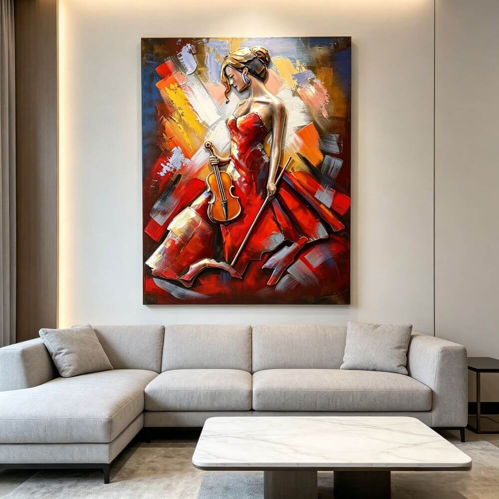 Handcrafted Elegant Woman with Cello 3D Metal Wall Art for Home & Office Decor
