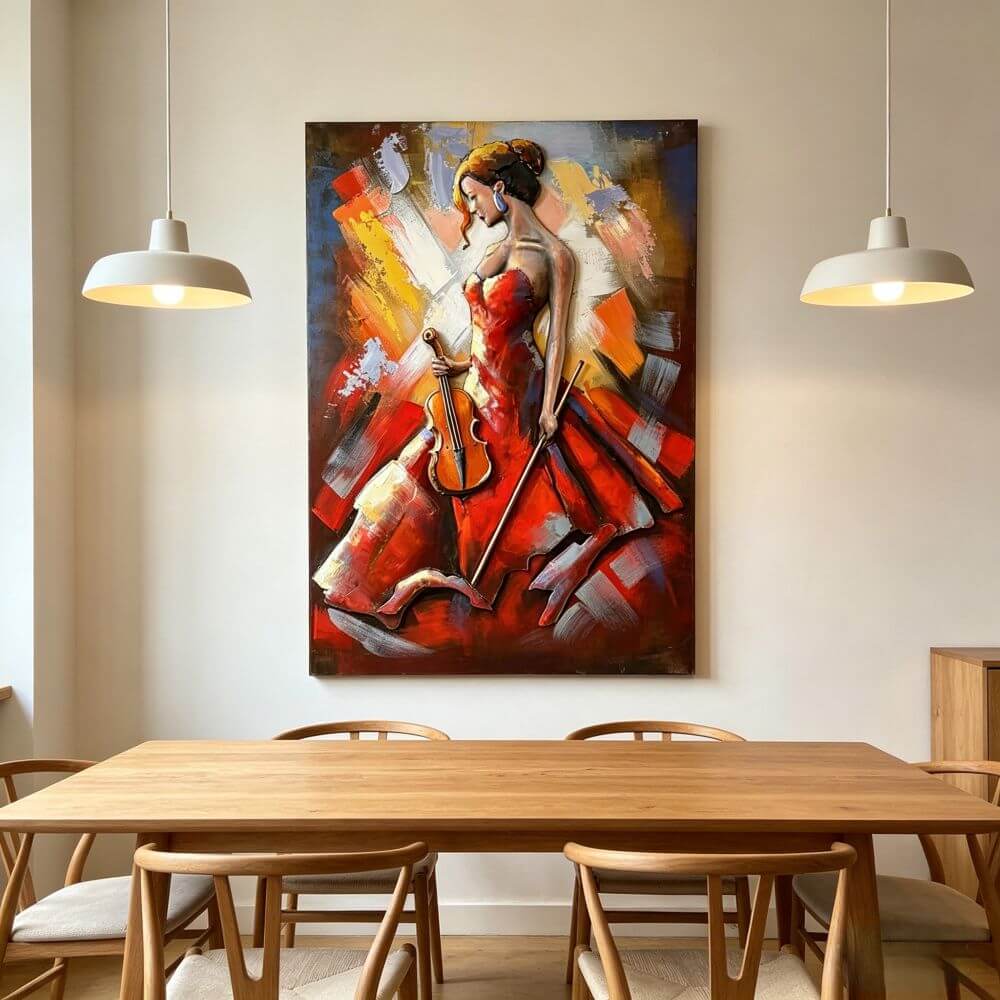 Handcrafted Elegant Woman with Cello 3D Metal Wall Art for Home & Office Decor
